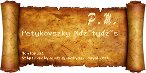 Petykovszky Mátyás névjegykártya